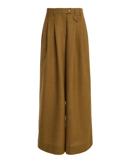 Ulla Johnson Natural Motherwell Mid-Rise Recycled-Wool Wide-Leg Pants