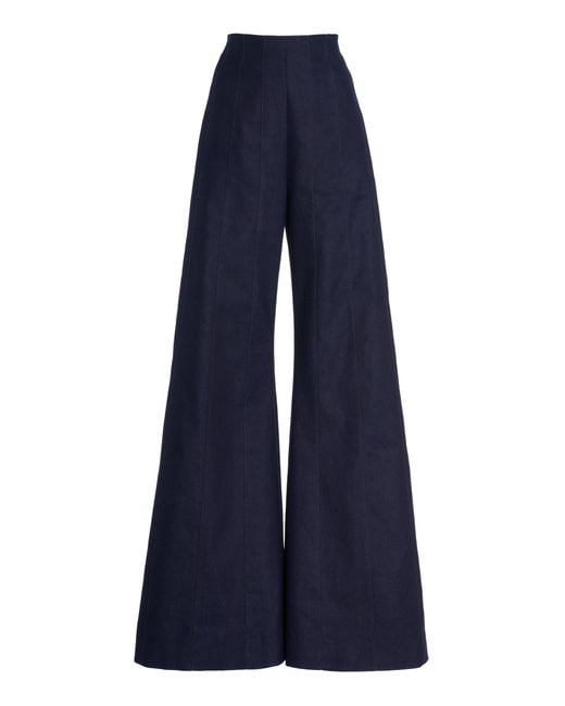 Carolina Herrera Blue High-rise Cotton-blend Flared Pants