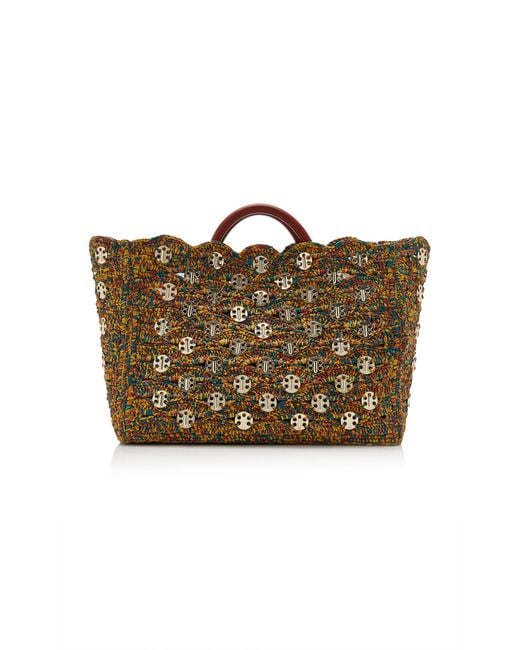Rabanne Brown Embellished Raffia Tote Bag