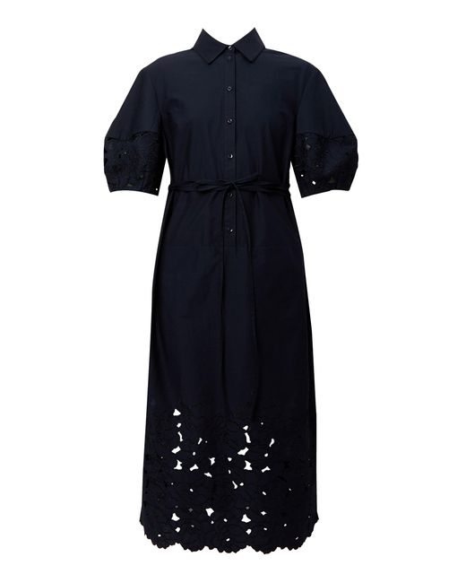 Erdem Blue Collared Cotton-blend Midi Shirt Dress
