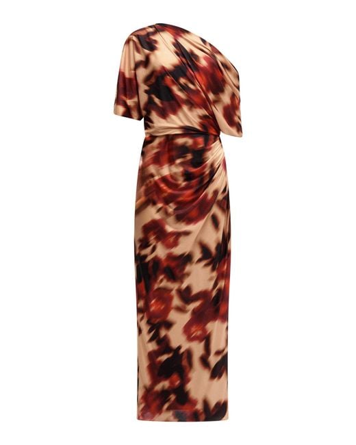 Amsale Red Printed Draped Dress