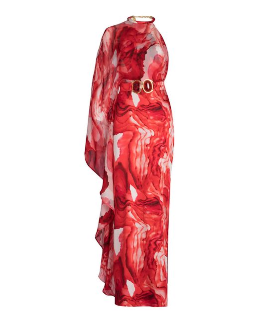 Silvia Tcherassi Red Gael Printed Silk Chiffon Maxi Dress