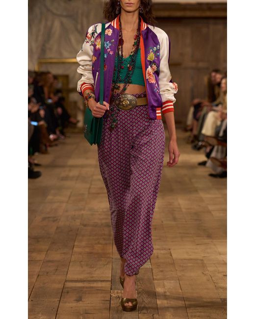 Ralph Lauren Purple Avrill Pleated Silk Tapered Pants