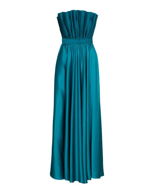 ANDRES OTALORA Blue Cocora Pleated Silk Gown