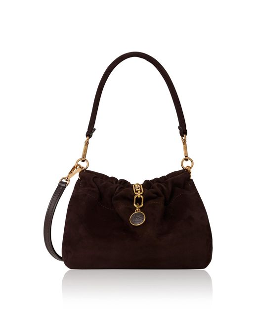 Etro Black Small Vela Blossom Suede Shoulder Bag