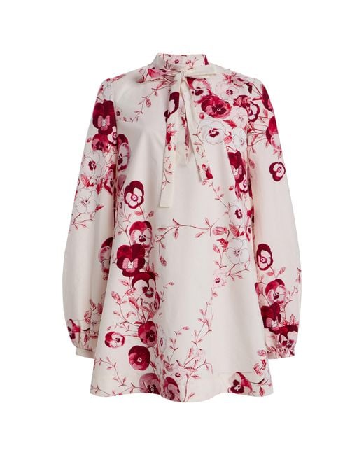 Giambattista Valli Pink Tie-Neck Floral Silk Mini Dress