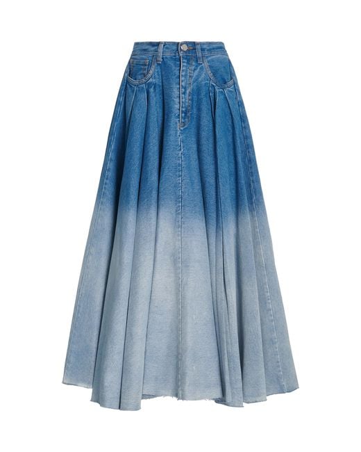 Brandon Maxwell Blue Pleated Denim Midi Skirt