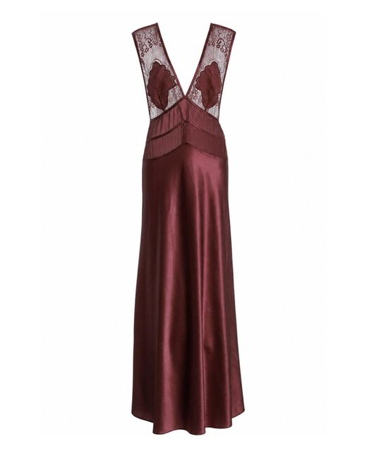 Sleeping with Jacques Purple Pascal Silk Satin Lace Maxi Slip Dress
