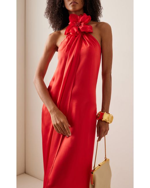 ANDRES OTALORA Red Magdalena Floral-appliquéd Silk Gown