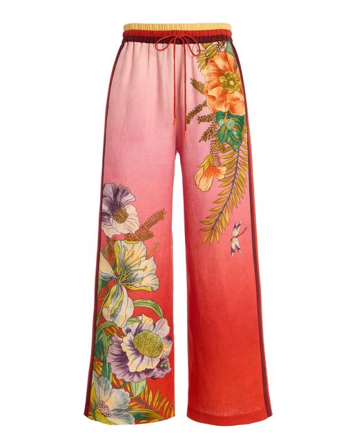 ALÉMAIS Red Inez Ombré Linen Wide-Leg Pants
