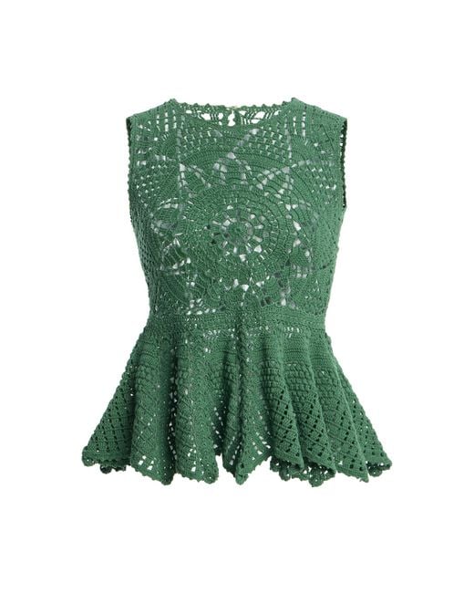 Ulla Johnson Green Cora Hand-Crocheted Cotton Peplum Top