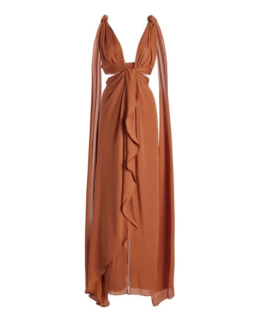 Johanna Ortiz Ocean Mysteries Draped Silk Maxi Dress in Brown | Lyst