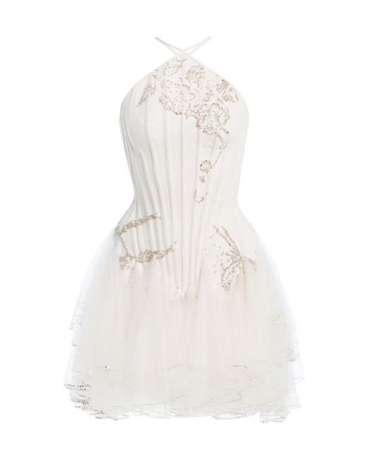 Wiederhoeft White Corseted Silk-Jacquard Mini Dress