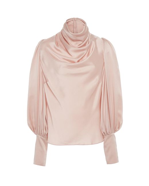 Zimmermann Cowl Neck Silk Blouse in Pink | Lyst