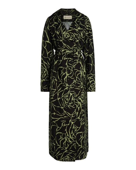 Dries Van Noten Green Rolana Printed Twill Trench Coat