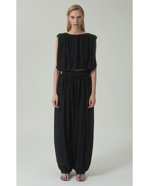 Heirlome Black Teagan Pleated Silk Wide-Leg Pants