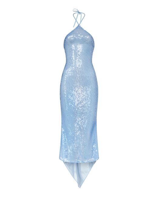 princess polly baby blue dress Ludovic de Saint Sernin Anthonia Sequined Open-Back Midi Dress in Blue