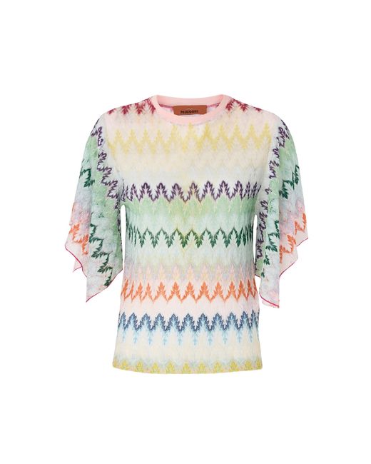 Missoni Multicolor Zig Zag Wide-Sleeve Raschel Top