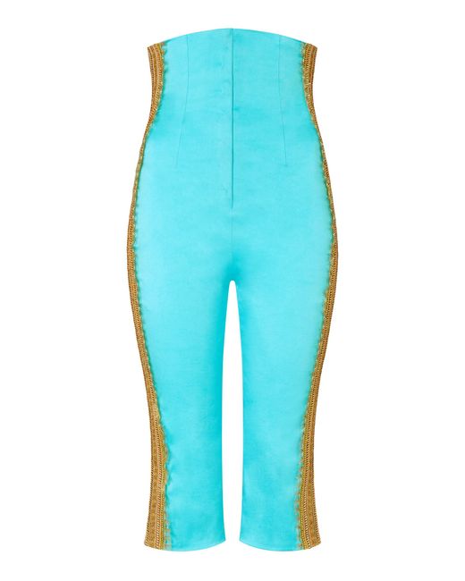Conner Ives Blue Matador Cropped Silk-Blend Skinny-Leg Pants