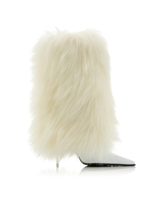 Dolce & Gabbana White Furry Knee-high Leather Boots
