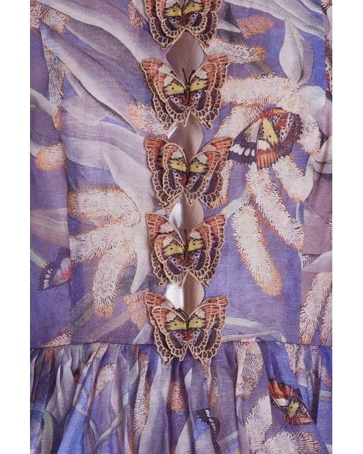 Zimmermann Botanica Butterfly-detailed Linen-silk Mini Dress in Purple |  Lyst