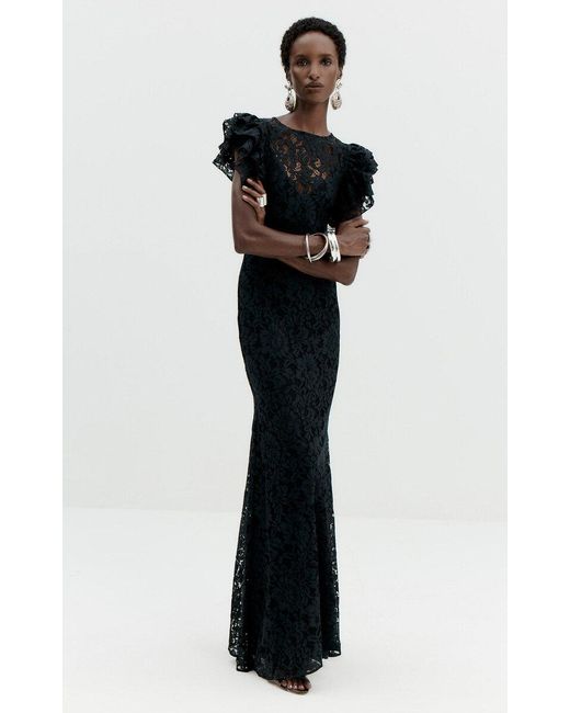 De La Vali Black Rosalia Cotton-Blend Lace Maxi Dress