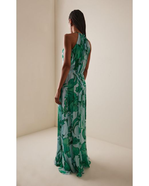 Francesca Miranda Blue Ivy-Printed Silk Gown