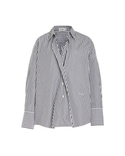 House of Dagmar Gray Oversized Wrap-front Striped Cotton Shirt