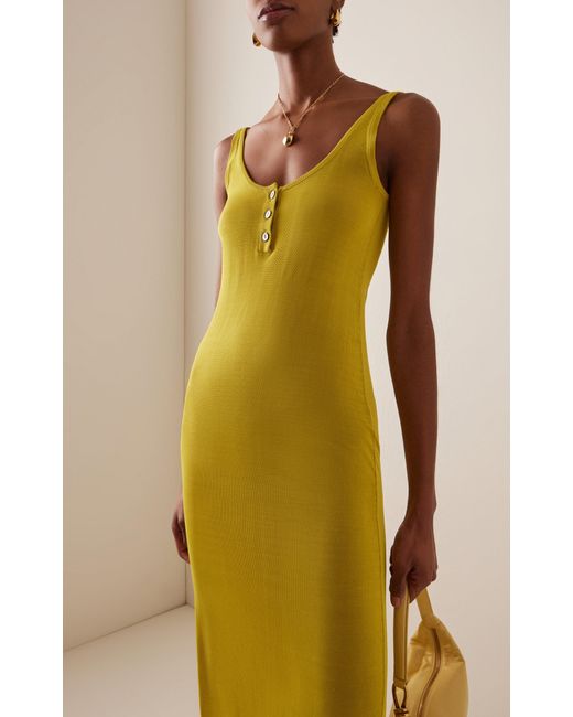 Brandon Maxwell Yellow The Catherine Knit Midi Henley Dress