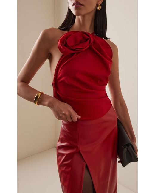 Magda Butrym Red Single-Shoulder Pleated Top