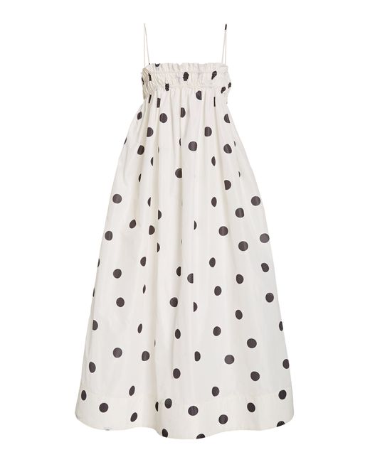 Ganni White Polka-dot Recycled Crepe Midi Dress