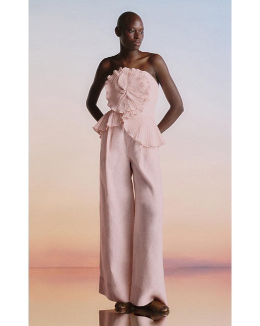 ANDRES OTALORA Pink Imara Pleated Linen Top