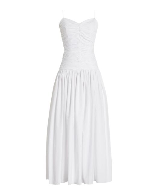 Matteau White Gathered Drop-waist Organic Cotton Maxi Dress