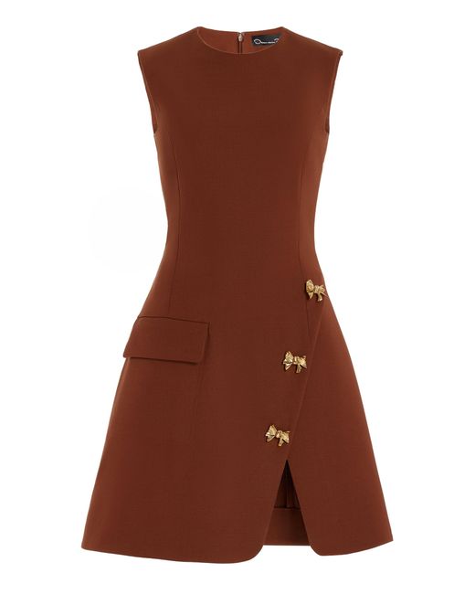 Oscar de la Renta Brown Bow Button Split Skirt Dress