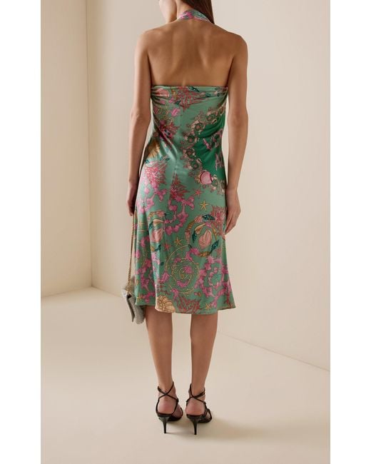 Versace Blue La Vacanza Printed Jersey Halter Midi Dress