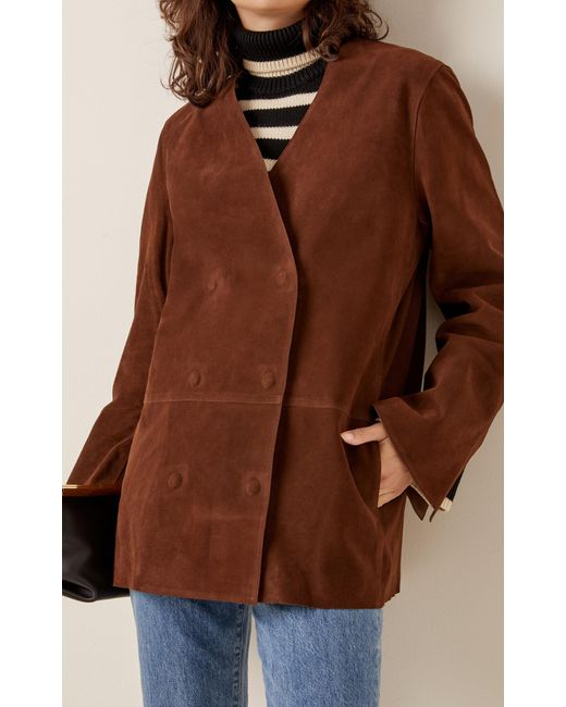 Double-breasted Suede Blazer in Brown 