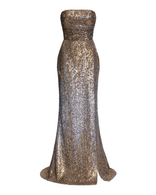 Elie Saab Sequined Silk-blend Drop-waist Maxi Dress in Metallic | Lyst