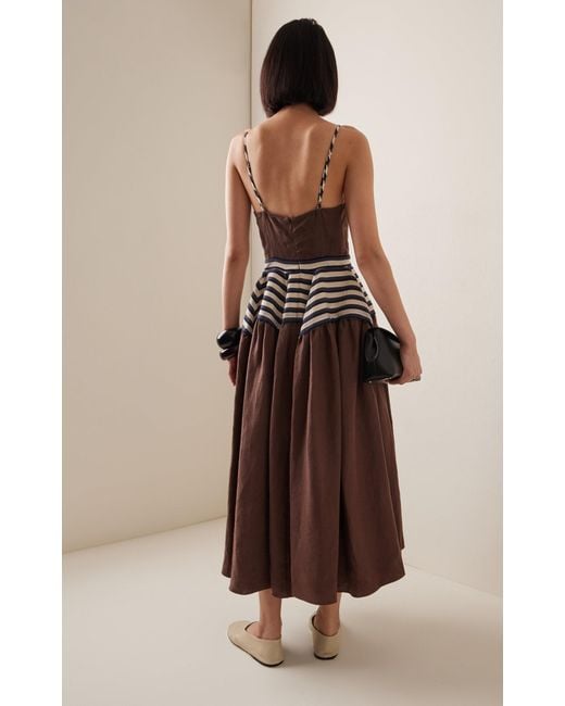 Rosie Assoulin Golden Afternoon Striped Linen Midi Dress in Brown | Lyst Rosie Assoulin Golden Afternoon Striped Linen Midi Dress in Brown | Lyst