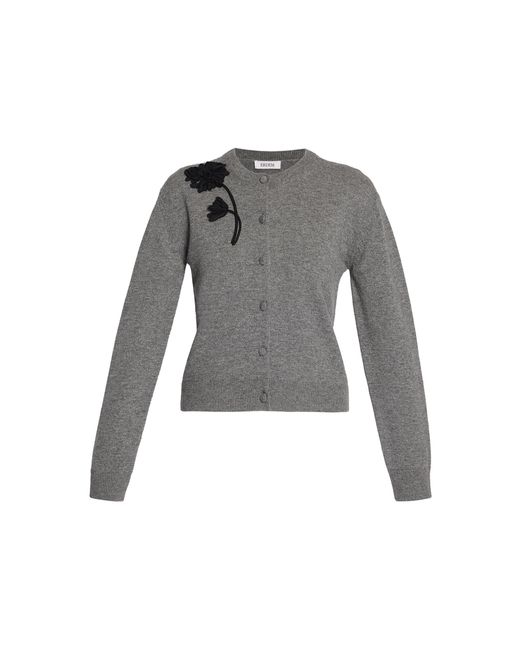Erdem Gray Floral Wool-Cashmere Cardigan
