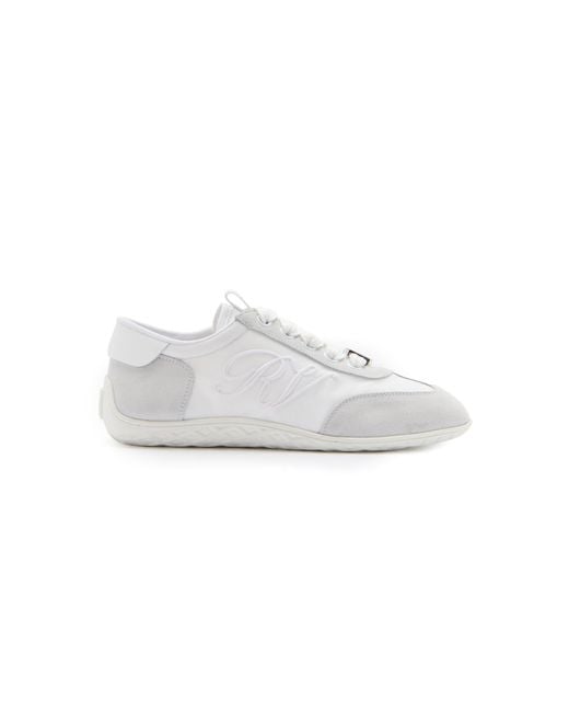 Roger Vivier White Viv Suede-Trimmed Canvas Sneakers