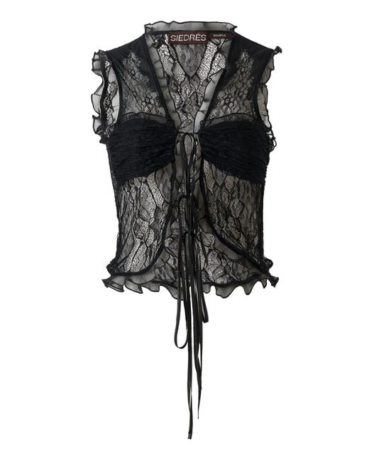 Siedres Black Laria Tie-Detailed Lace Top
