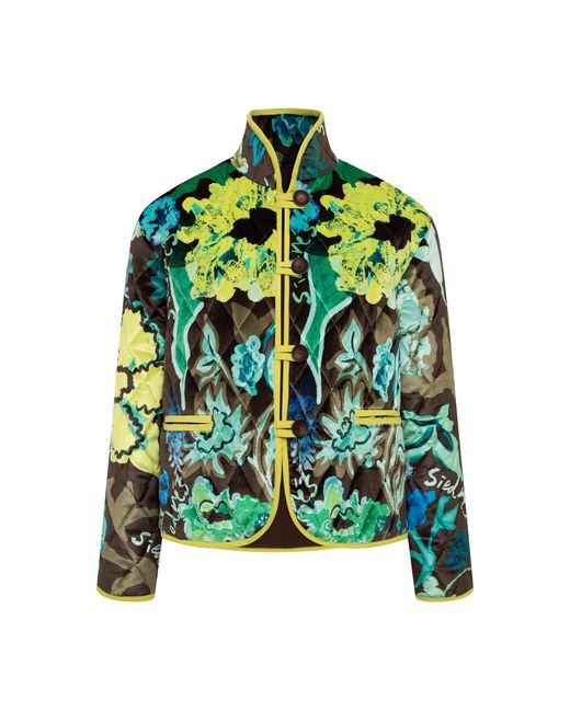 Siedres Green Dion Floral Printed Quilted Jacket