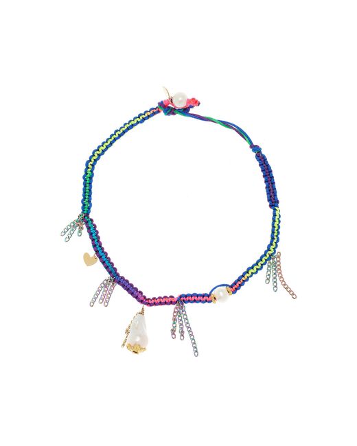 Joie DiGiovanni Blue Tropical Rainbow Knotted Silk Pearl Necklace