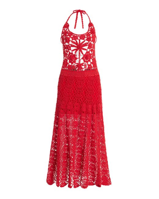 Akoia Swim Red Fernanda Crocheted Cotton Maxi Dress