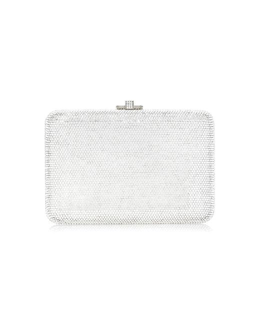 Judith Leiber White Slim Slide Crystal Clutch