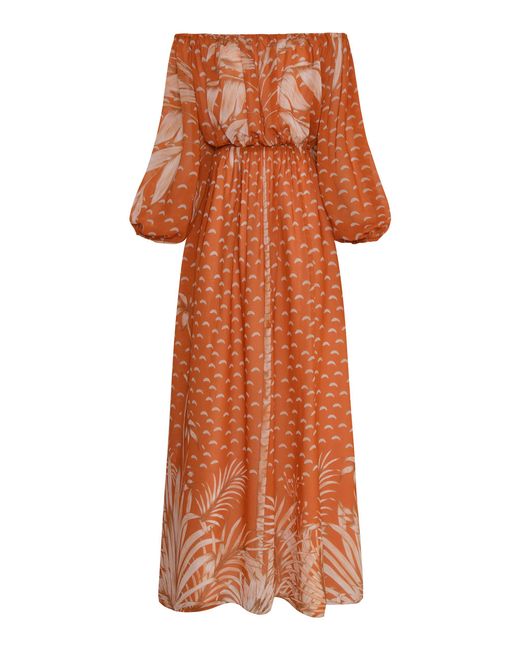 ANDRES OTALORA Orange De Cero Printed Off-The-Shoulder Maxi Dress