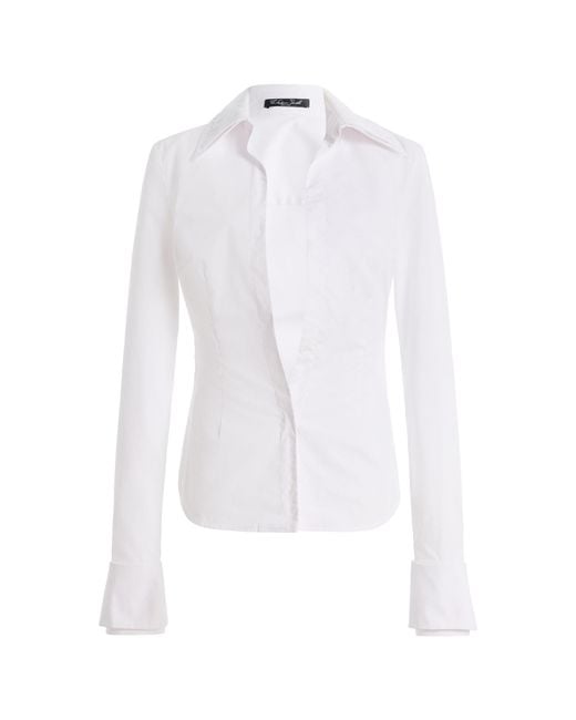 LAQUAN SMITH White Plunging Neckline Cotton-Blend Shirt