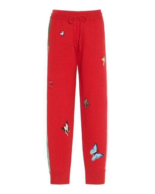 Barrie Red X Damien Hirst Butterflies Cashmere Straight-Leg Pants