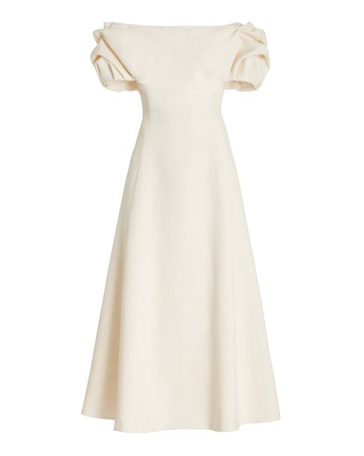 Gabriela Hearst White Gwyneth Off-the-shoulder Puff-sleeve Silk-blend Dress