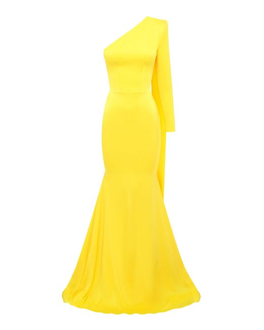 Alex Perry Yellow Sash-detailed Satin Crepe Gown